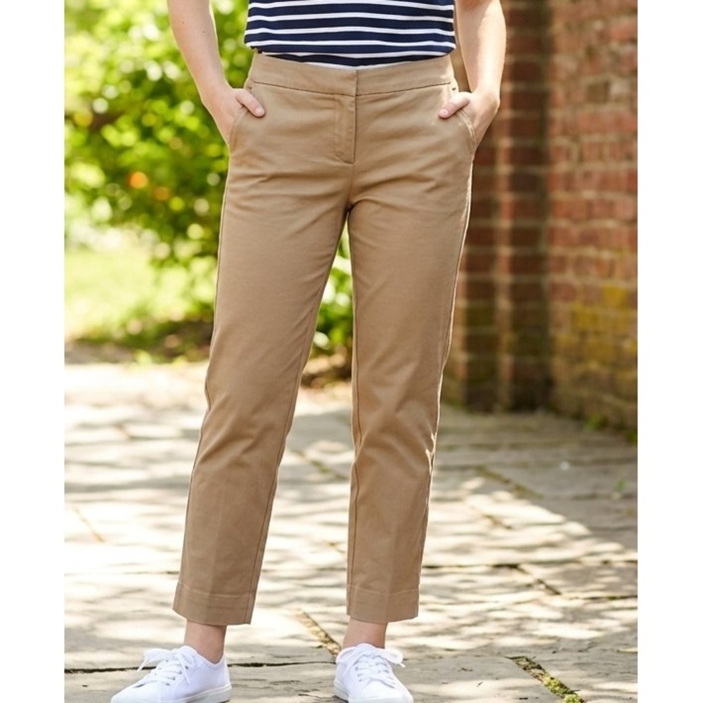Boden 6P Richmond Ankle Tan Khaki Straight Leg Stretch Cotton Trousers